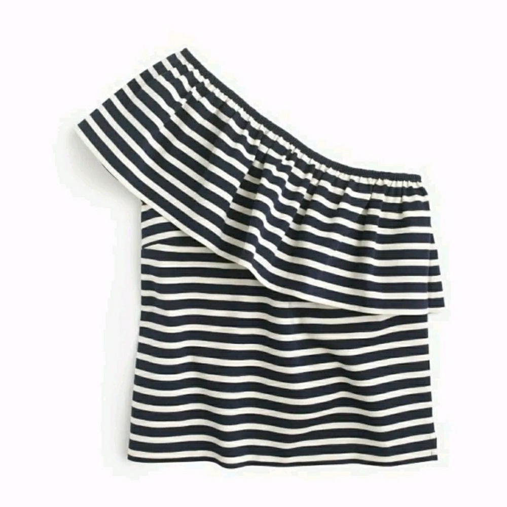 Jcrew One Shoulder Navy Stripes Top L
